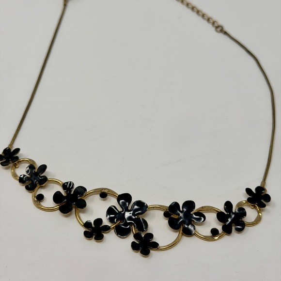 Danish Pilgrim Gold Black Flower Pendant Statement Necklace - Picture 4 of 7